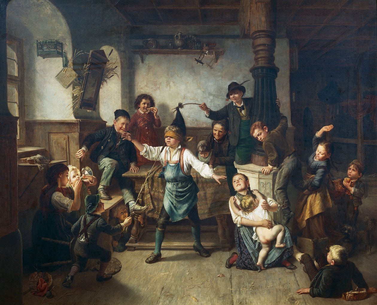 Děti hrající slepý blaf, cca 1860, Friedrich Carl Hoesch (1836-1888), olej na plátně, Německo od Friedrich Carl Hoesch