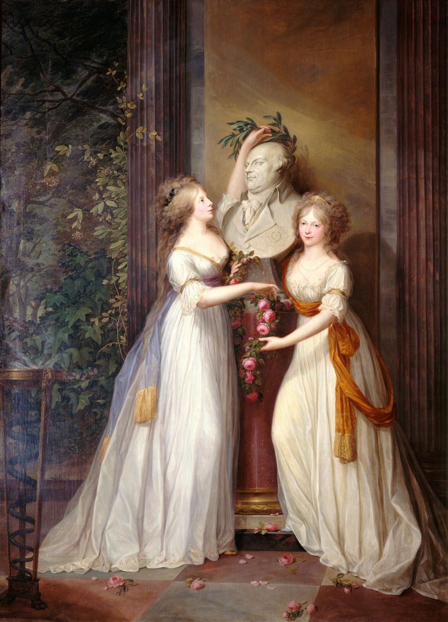 Princezny Louise a Frederica Pruské korunují bustu Fridricha Viléma II., 1795. od Friedrich Georg Weitsch