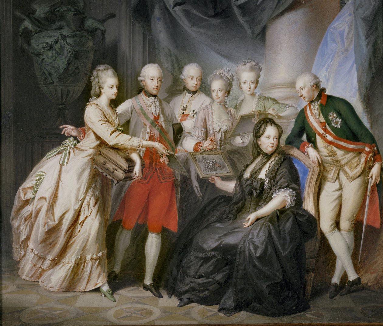 Císařovna Marie Terezie obklopená svými dětmi ve vdovském pletivu po smrti svého manžela, císaře Františka Štěpána ... (malba na plátně) od Friedrich Heinrich Fuger