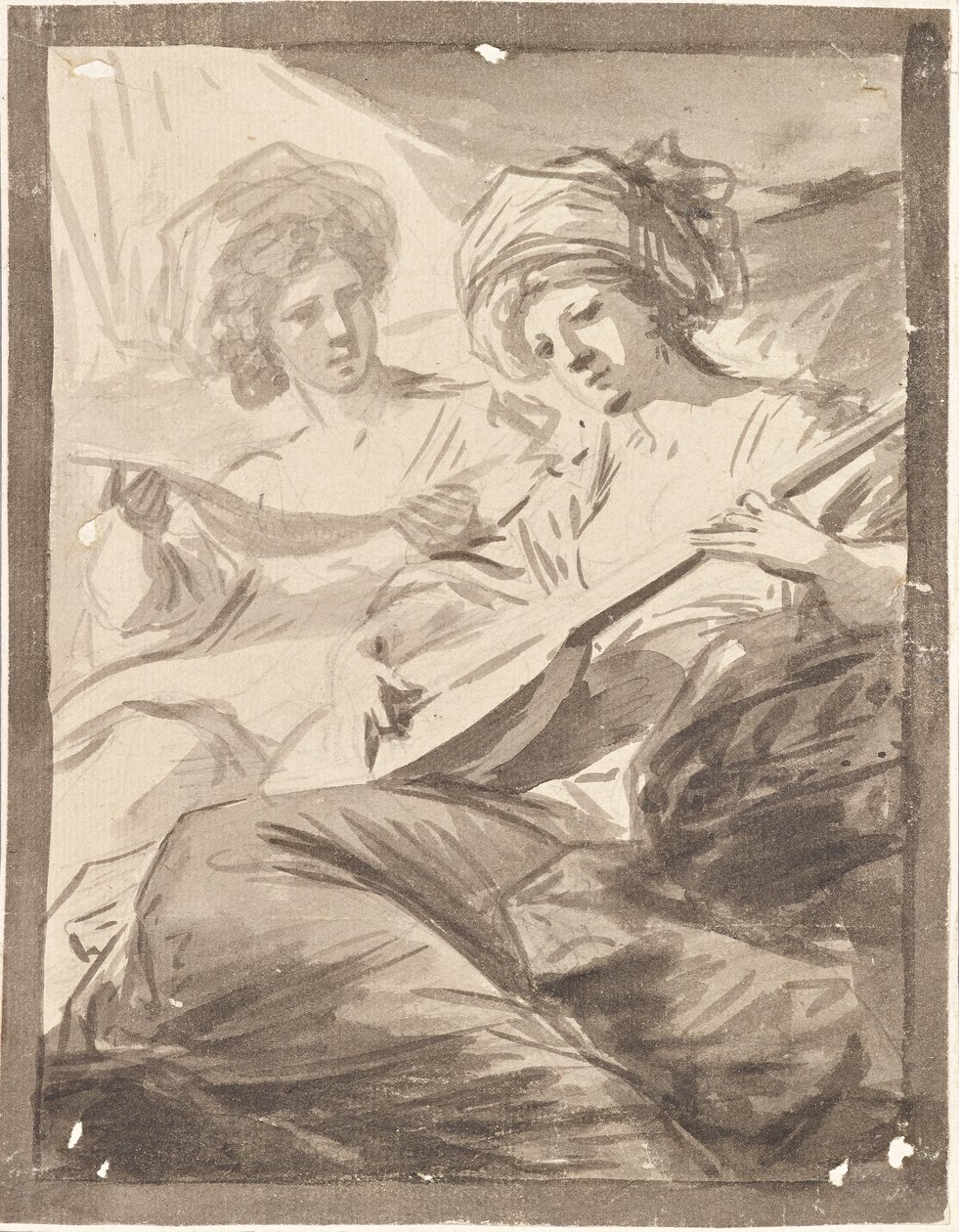 Dvě ženy s mandolínou (studie k dvojportrétu sester Victoire a Sophie von Friesových?) od Friedrich Heinrich Fuger