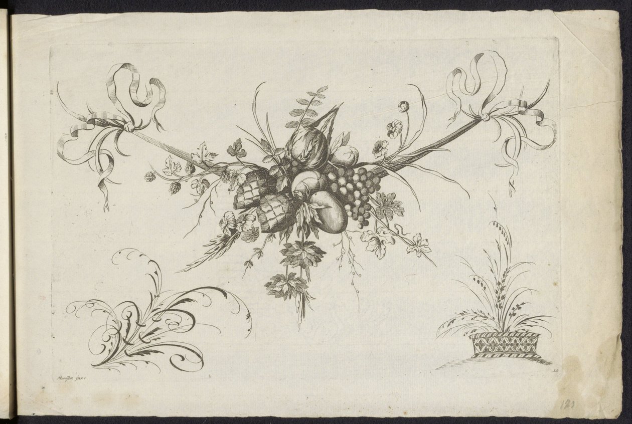 Festoen van vruchten, bladeren en bloemen Různé nové věnce květin a ovoce (název série) od Friedrich Jacob Morisson