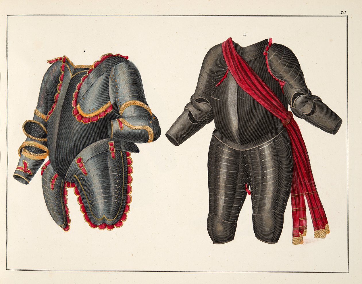 Brnění, deska z „Historie vývoje a zvyků rytířství“, od Dr. Franze Kottenkampa, vydal Carl Hoffmann, 1842 od Friedrich Martin von Reibisch