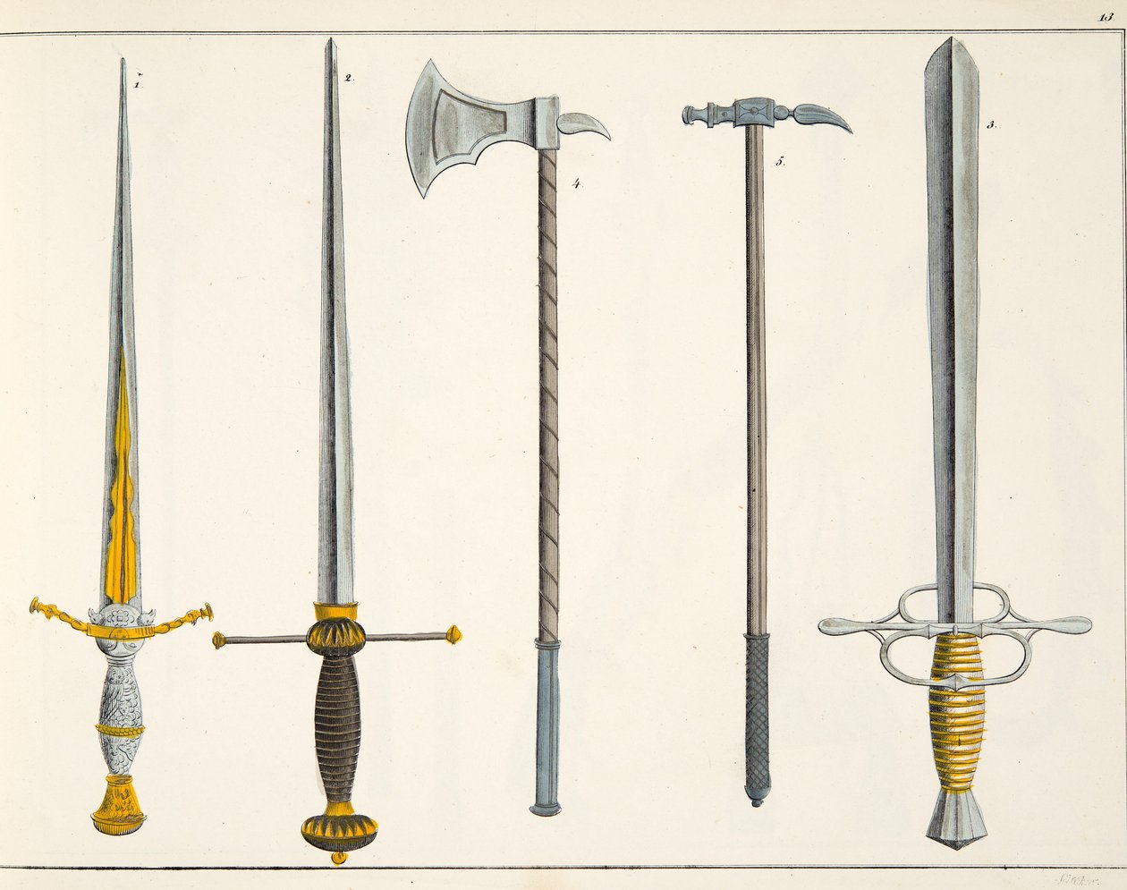Meče, deska z „Historie vývoje a zvyků rytířství“, od Dr. Franze Kottenkampa, vydal Carl Hoffmann, 1842 od Friedrich Martin von Reibisch