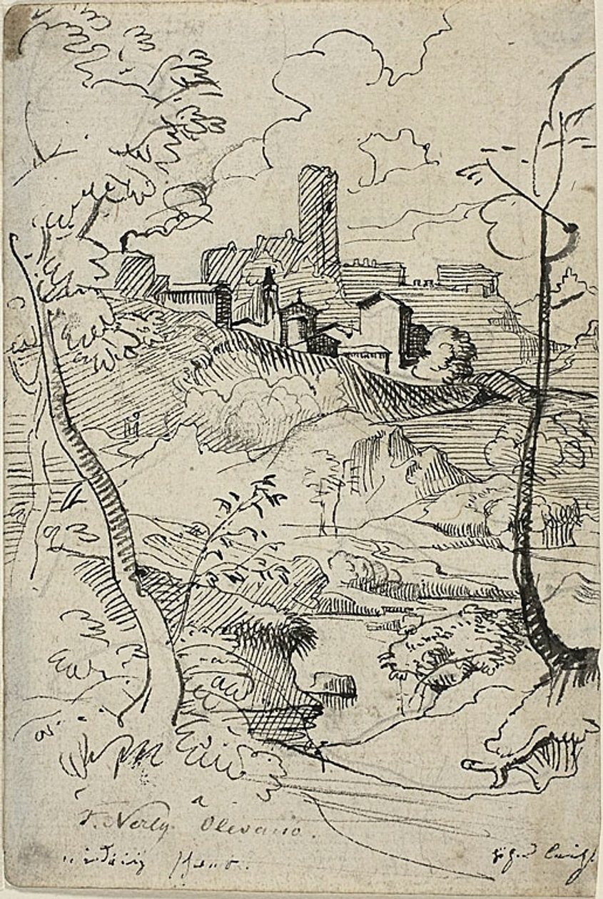 Italské město s řekou (recto); pohled na město (verso) od Friedrich Nerly