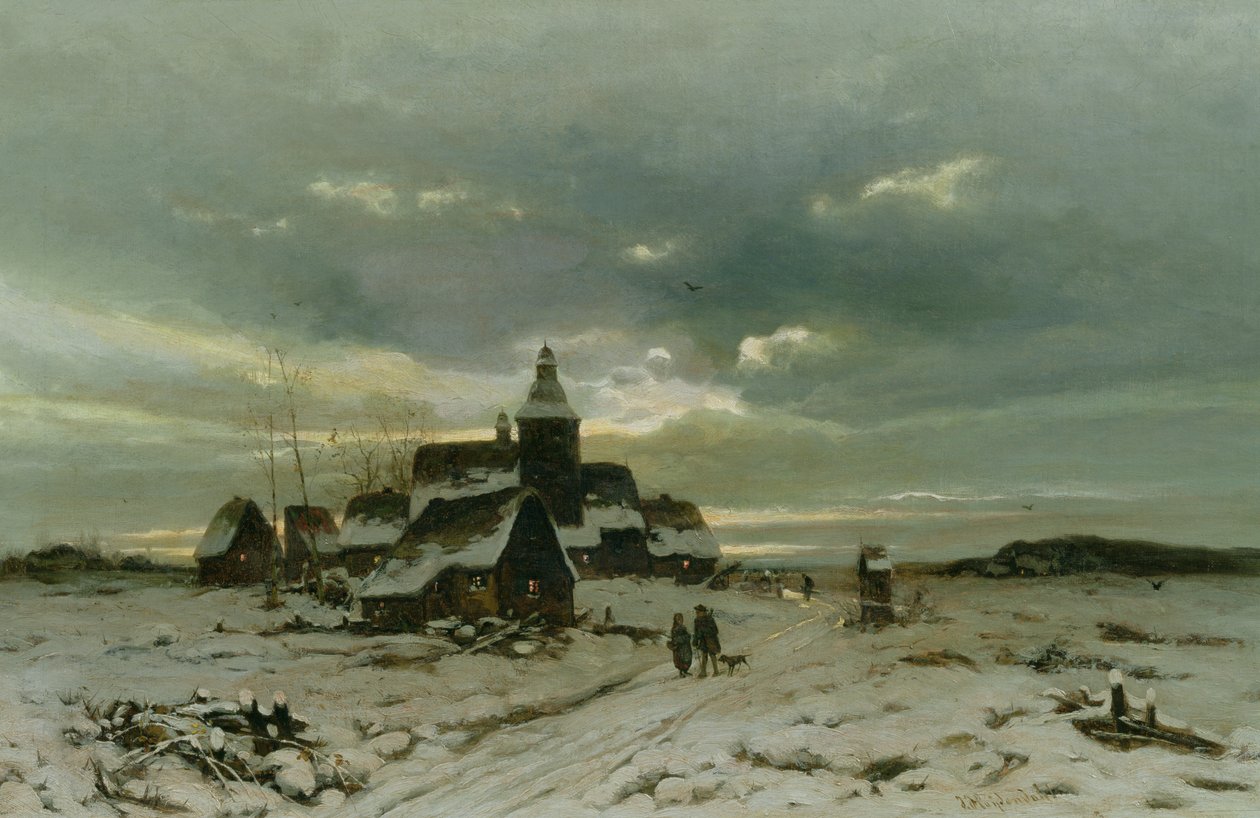 Vesnice ve sněhu od Friedrich Nicolai Joseph Heydendahl