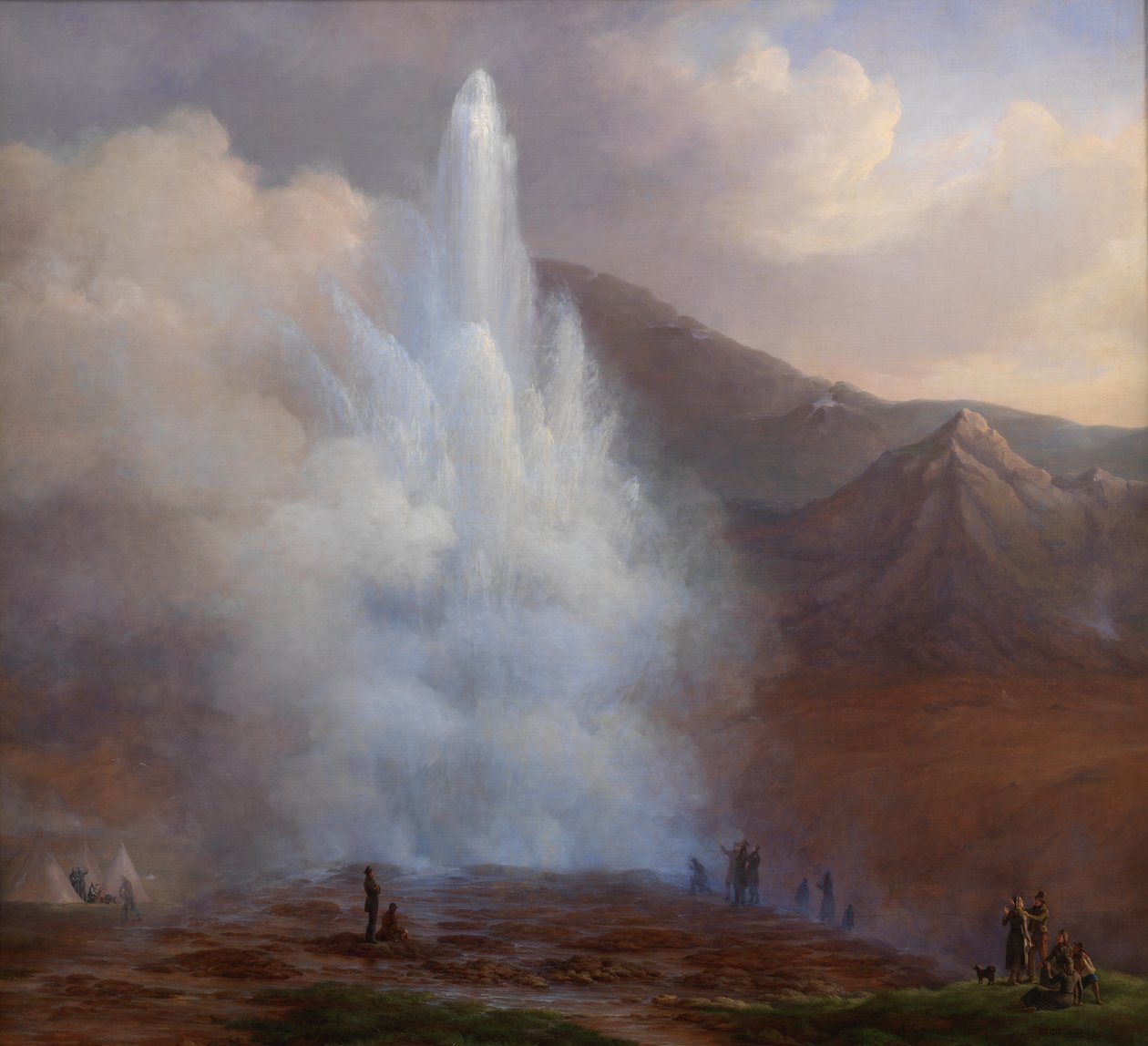Erupce Velkého gejzíru na Islandu v roce 1834 od Friedrich Theodore Kloss