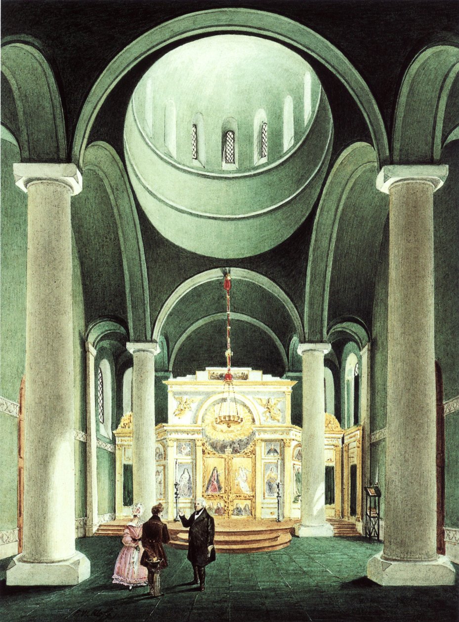 Vnitřní pohled na kostel Alexandra Něvského v Postupimi, 1838 od Friedrich Wilhelm Klose