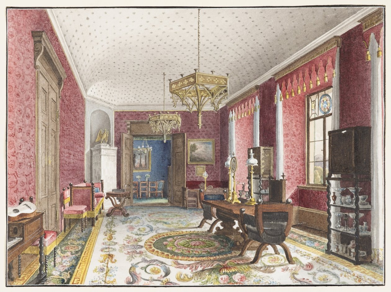 The Red Room, Schloss Fischbach, c. 1846 od Friedrich Wilhelm Klose