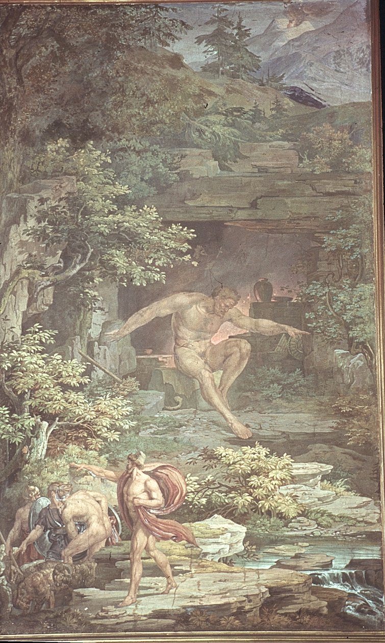 Útěk z jeskyně oslepeného Polyféma, Scény z Odyssey od Friedrich the Elder Preller