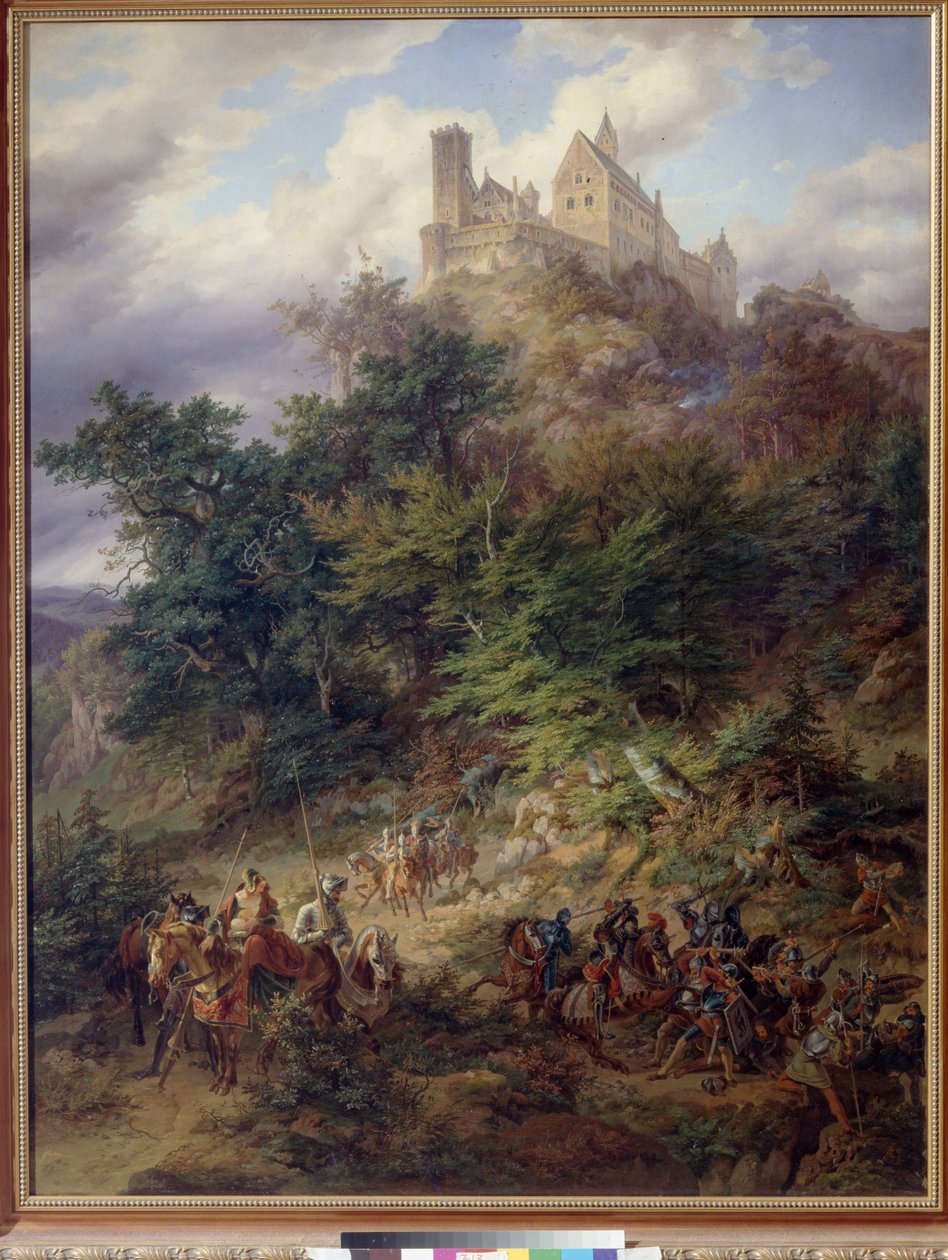 Krajina s rytíři (The Wartburg) od Prellera, Friedricha staršího (1804-1878). Olej na plátně od Friedrich the Elder Preller