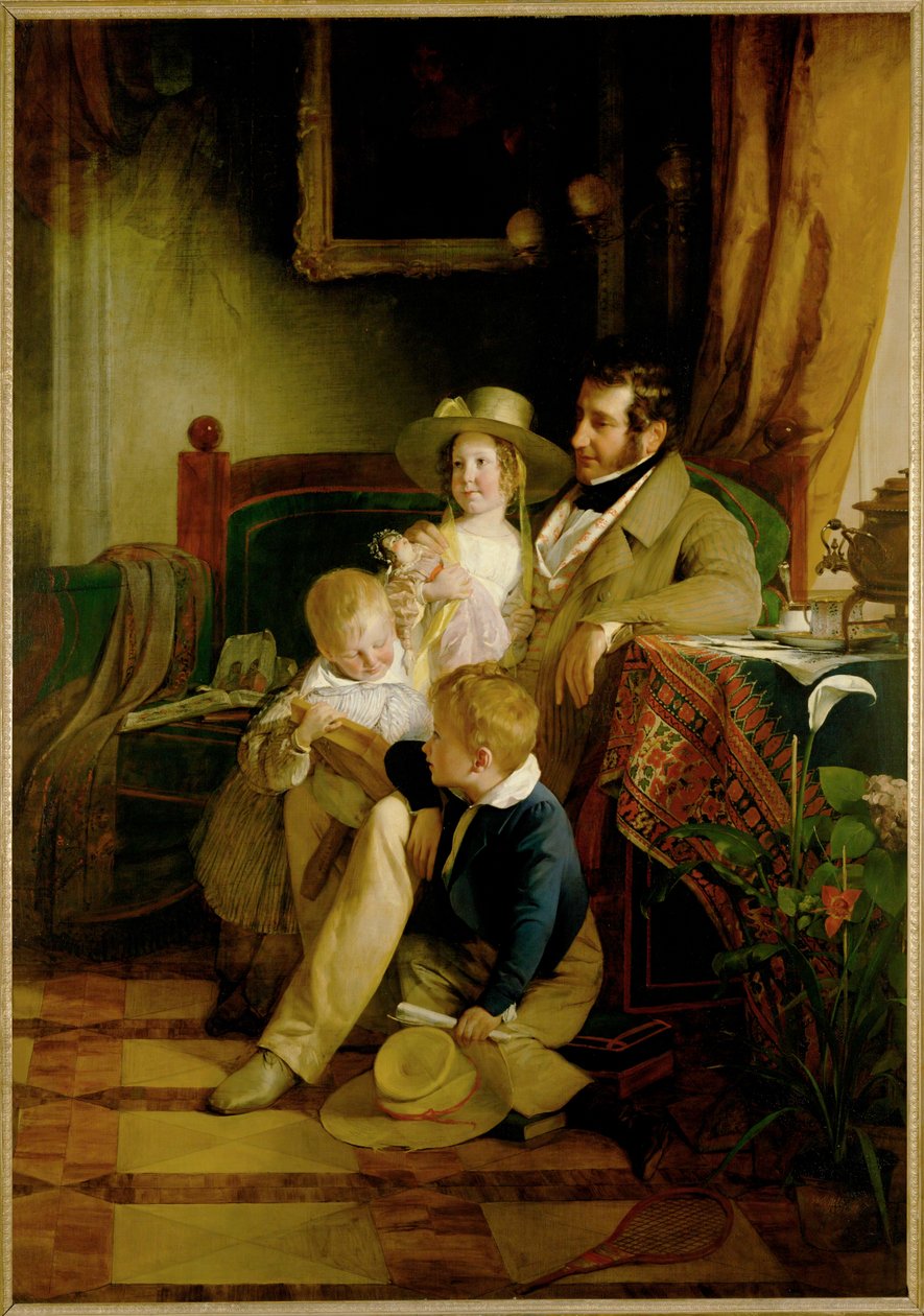 Rudolf von Arthaber a jeho děti Rudolf Emilie a Gustav se dívají na obraz své mrtvé ženy a matky ... (malba na plátně) od Friedrich von Amerling