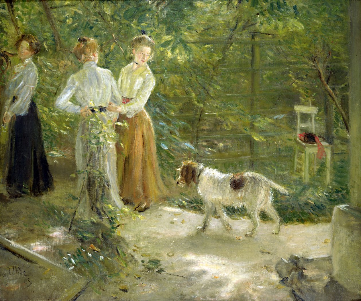 Pohled do umělcovy zahrady s jeho dcerami, 1903 od Fritz von Uhde