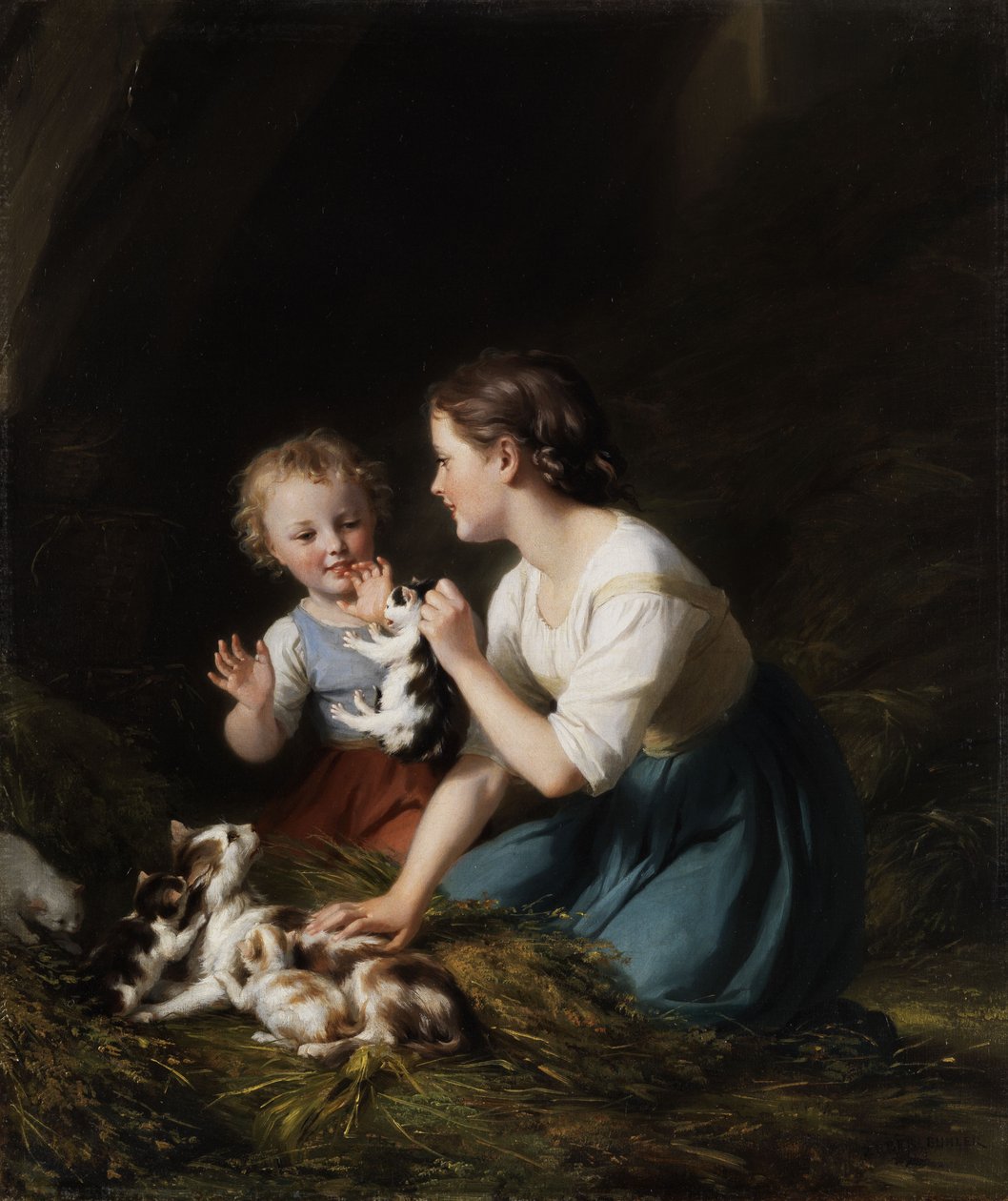 Děti s koťaty od Fritz Zuber Buhler