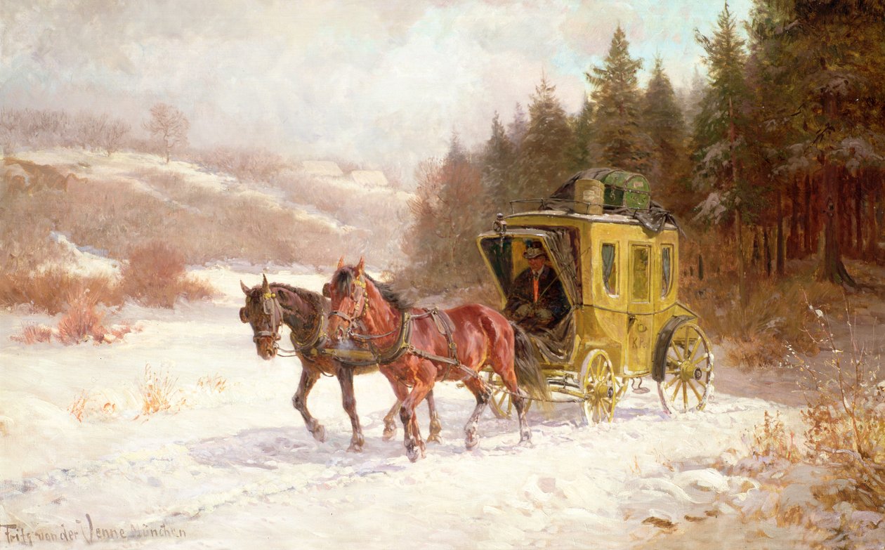 Poštovní trenér ve sněhu od Fritz van der Venne