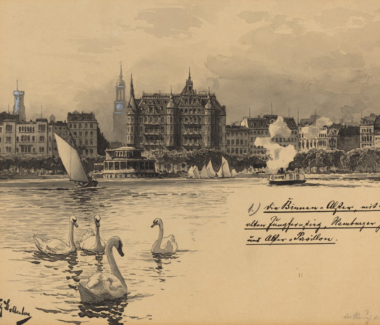 Binnenalster s Jungfernstiegem od Fritz Stoltenberg