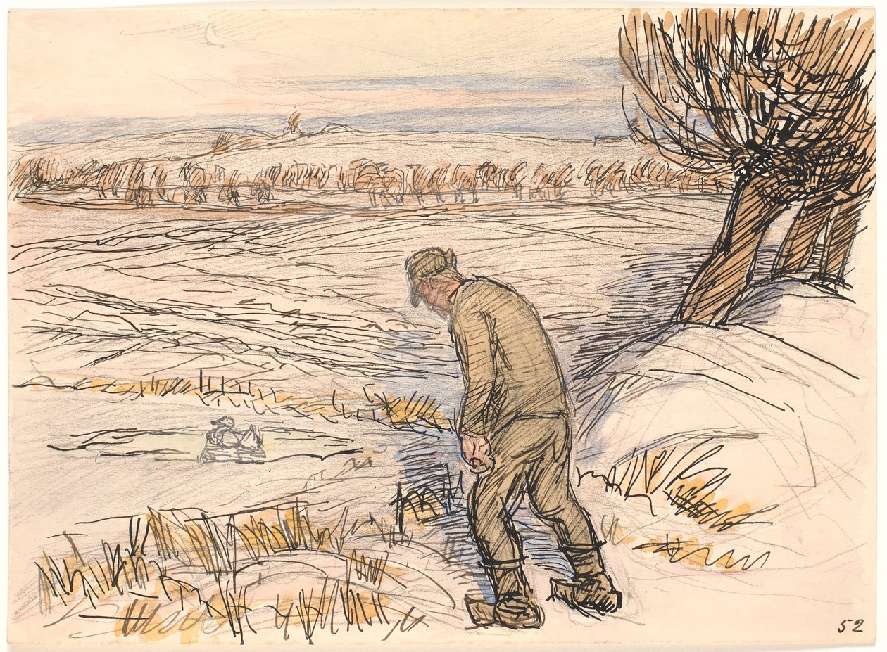 Farmář u zamrzlého jezera od Fritz Syberg