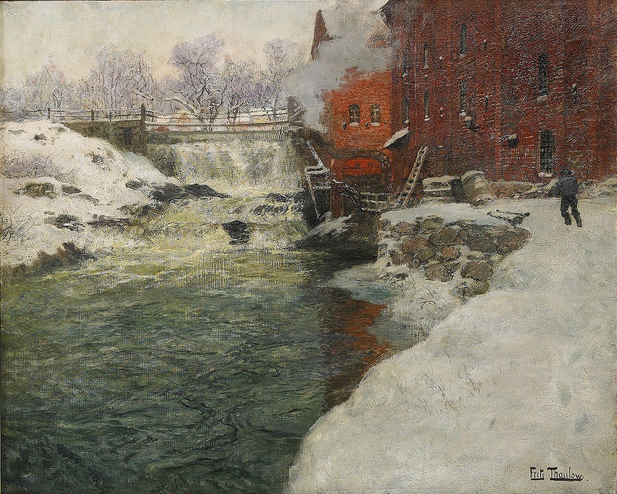 Továrna na plátno u řeky Aker Kristiania, c. 1890 od Fritz Thaulov