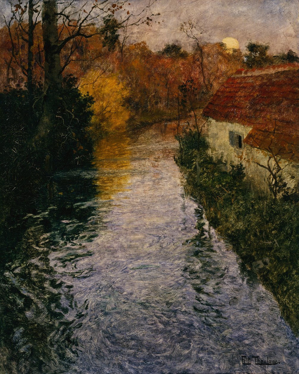 Říční krajina s chalupou na podzim (olej na plátně) od Fritz Thaulow