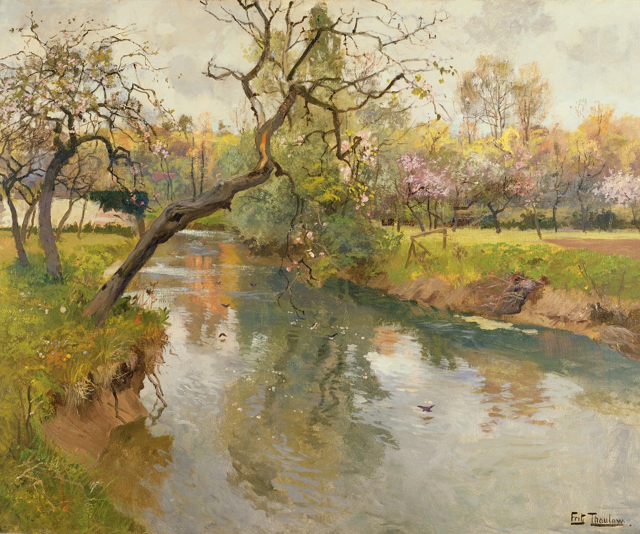 Francouzská říční krajina s kvetoucím stromem od Frits Thaulow