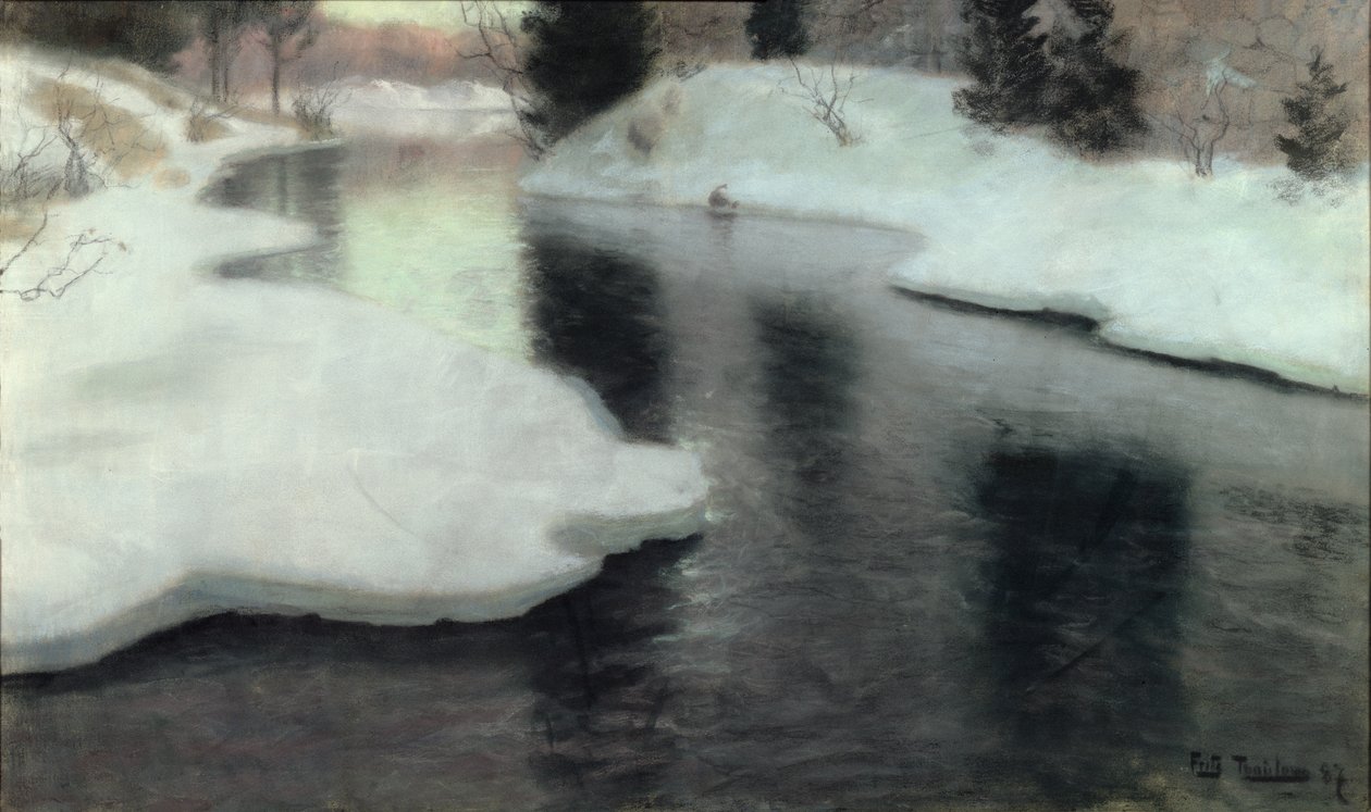 Rozmrazování ledu: Řeka Lysaker, 1887 od Frits Thaulow