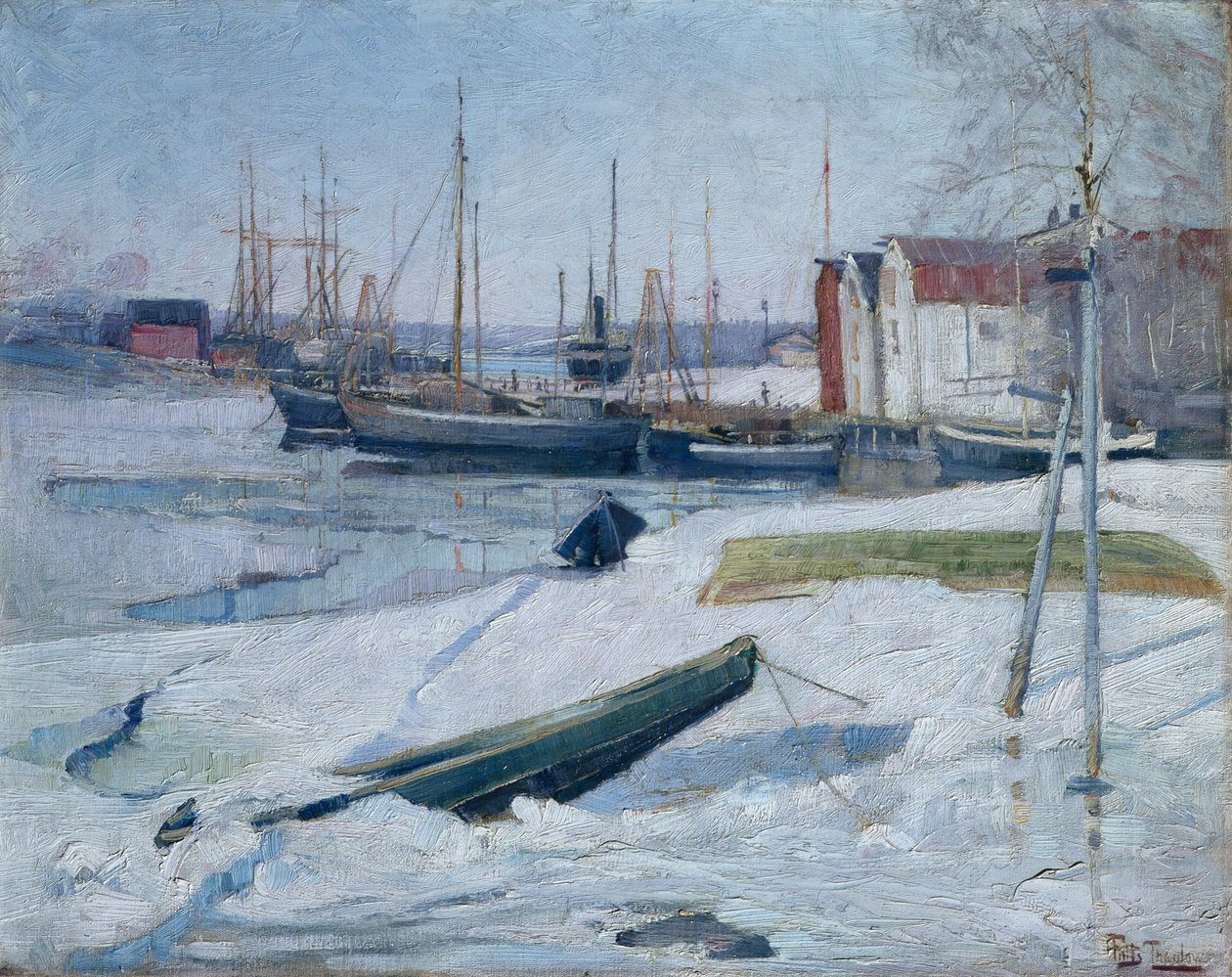 Zima v přístavu, Oslo fjord od Fritz Thaulow
