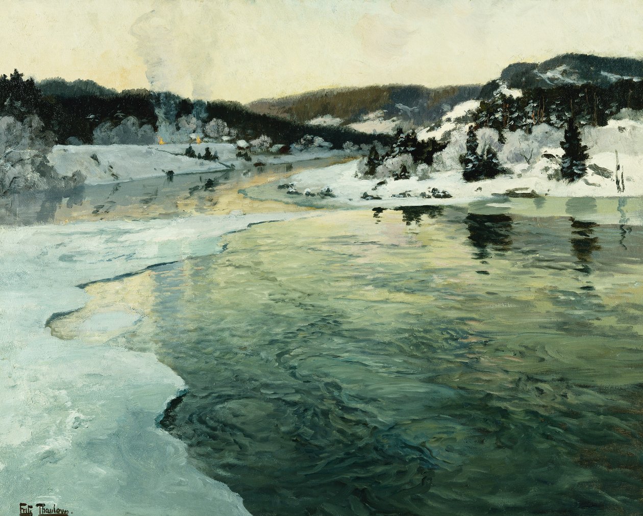 Zima na řece Mesna poblíž Lillehammeru, c. 1905-06 od Frits Thaulow