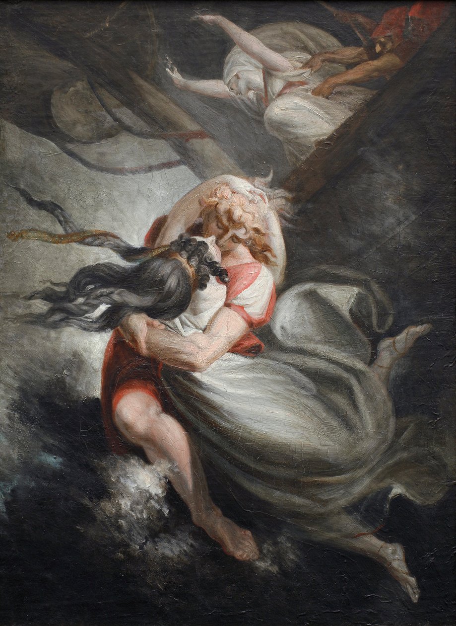 Amanda Rezia se vrhá s Huonem do moře, Fatime je zadržován silou, 1804-1805. od Füssli