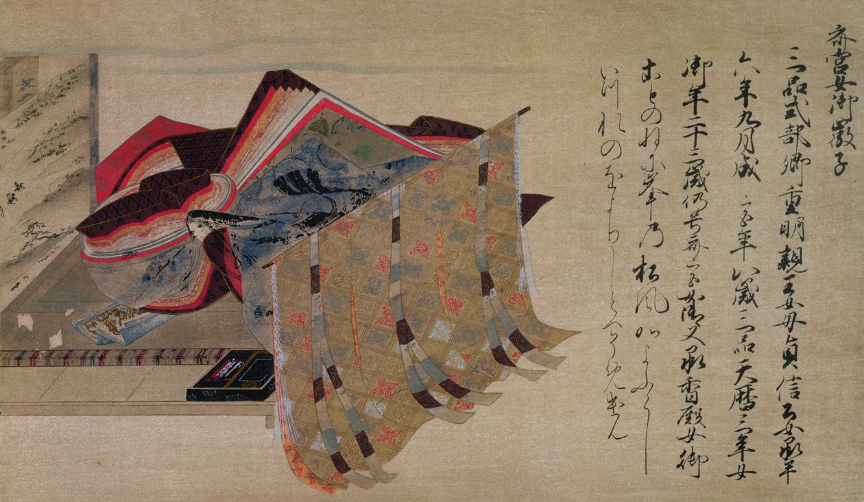 Vybavení festivalu Te Poe t p Hayashi Nyogo Yoshiko, Iu st abduction sound fm National Magajine, únor 1902 od Fujiwara Nobuzane