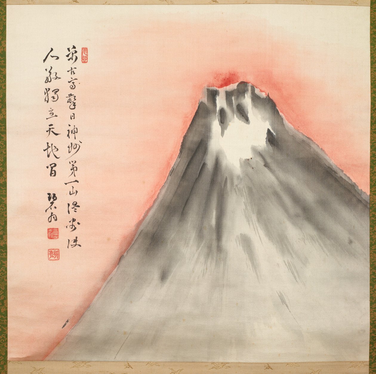 Ranní slunce nad horou Fudži, asi 1929-32 (tuš a barva na hedvábí) od Fukuda Kodojin