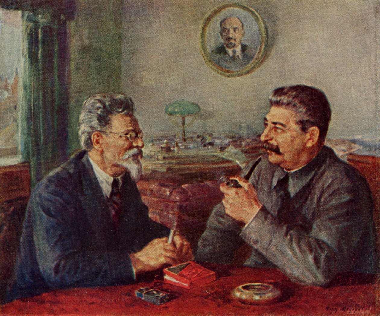 Josif Stalin (1879-1953) a Michail Ivanovič Kalinin (1875-1946) od Fyodor Alexandrovich Modorov