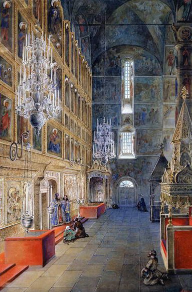 Interiér katedrály Nanebevzetí Panny Marie v moskevském Kremlu, 1819 od Fyodor Alexeyev