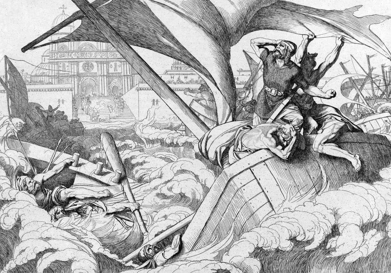 Zničení ruské flotily v Konstantinopoli před rokem 1839 od Fyodor Antonovich Bruni