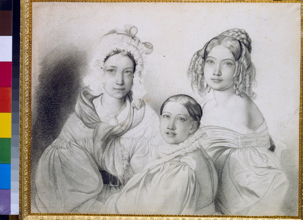 Portréty hraběnek Praskovia (1817-1835), Naděždy (1822-1840) a Marie (1813-1849), dcer ruského knížete Piotra Viazemského (Pierre Wiazemsky) (1792-1878) - Kresba Feodora (Fidelio) Bruni ( 1799-1875) od Fyodor Bruni