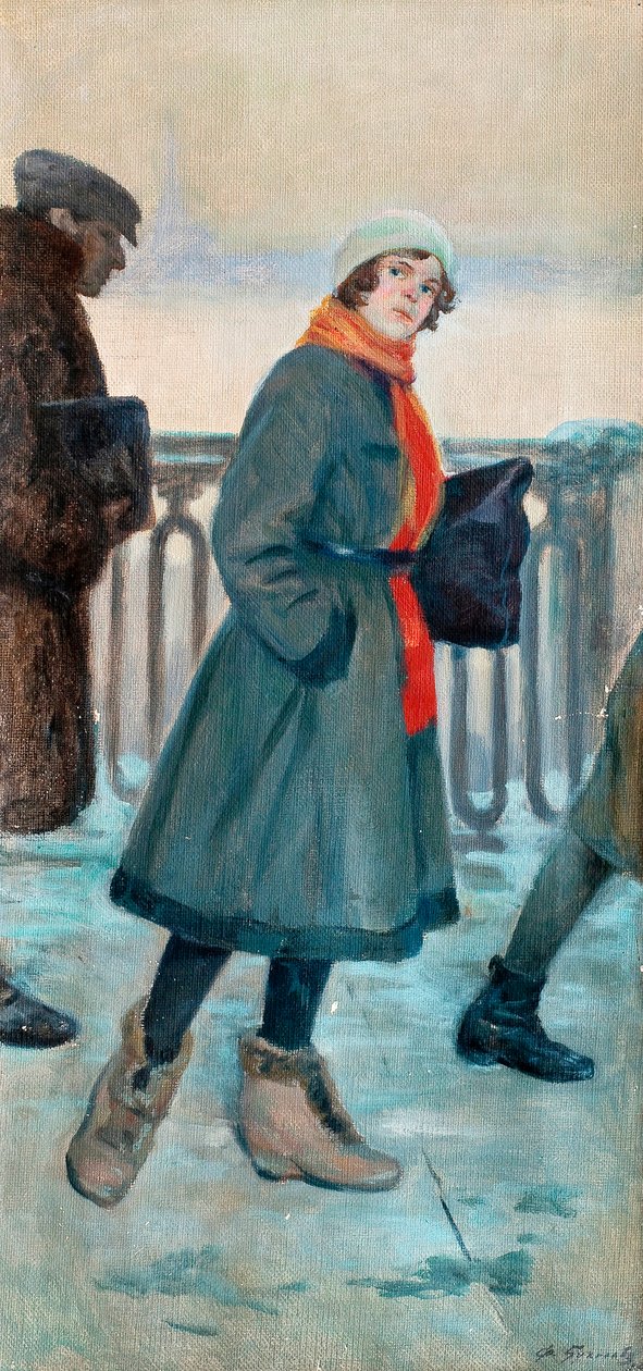 ""Na cestě do práce"" Žena do práce (Cesta do práce) Malba Fjodora Buchholze (1857-1942) Olej na plátně 1926 Rozměr 71x34 cm Soukromá sbírka od Fyodor Buchholz