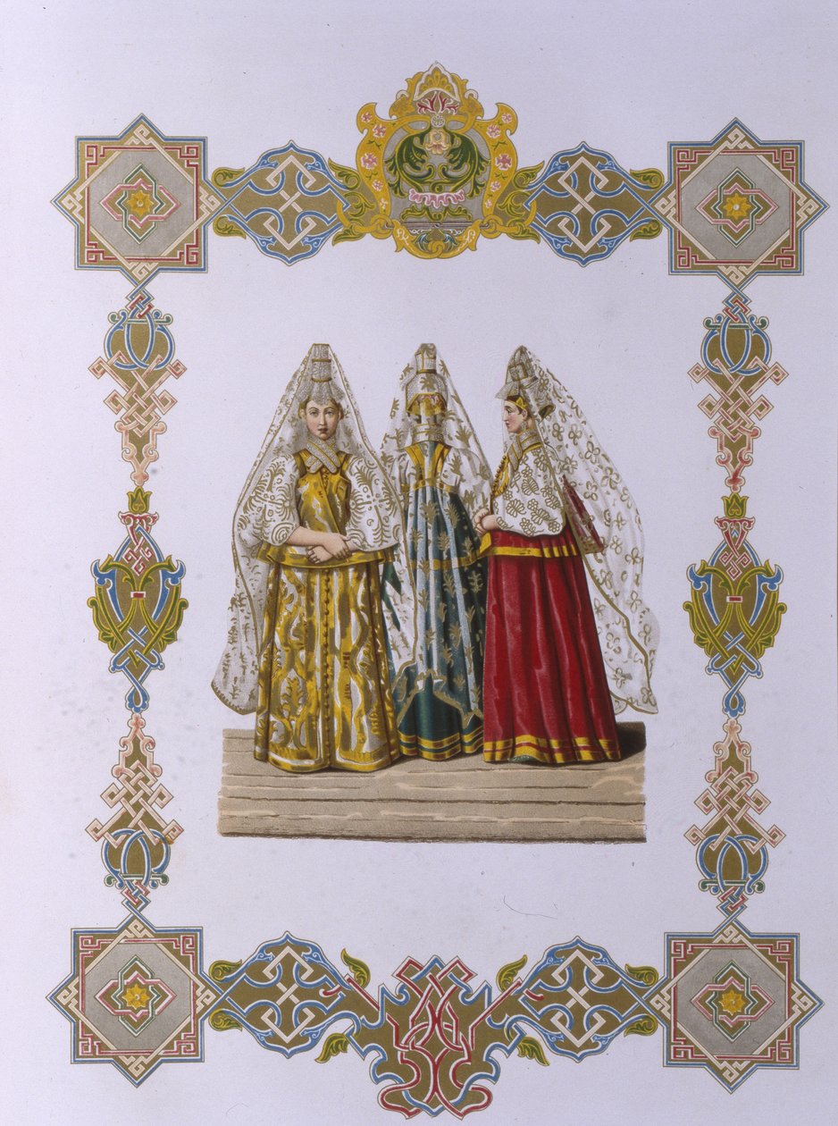 Letní kostýmy žen z Torzhoku ze série Oděvy ruského státu, 1851 od Fyodor Grigoryevich Solntsev
