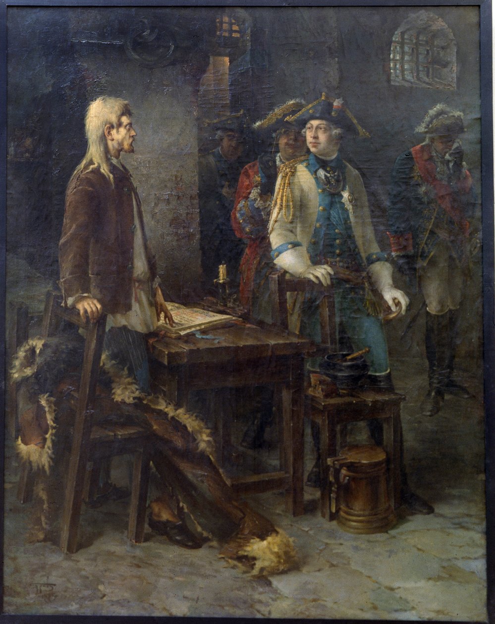 Císař Petr III. na návštěvě Ivana VI. Antonoviče v pevnosti Shlisselburg v roce 1762 - obraz Fjodora Jemeljanoviče od Fyodor Jemelyanovich Burov