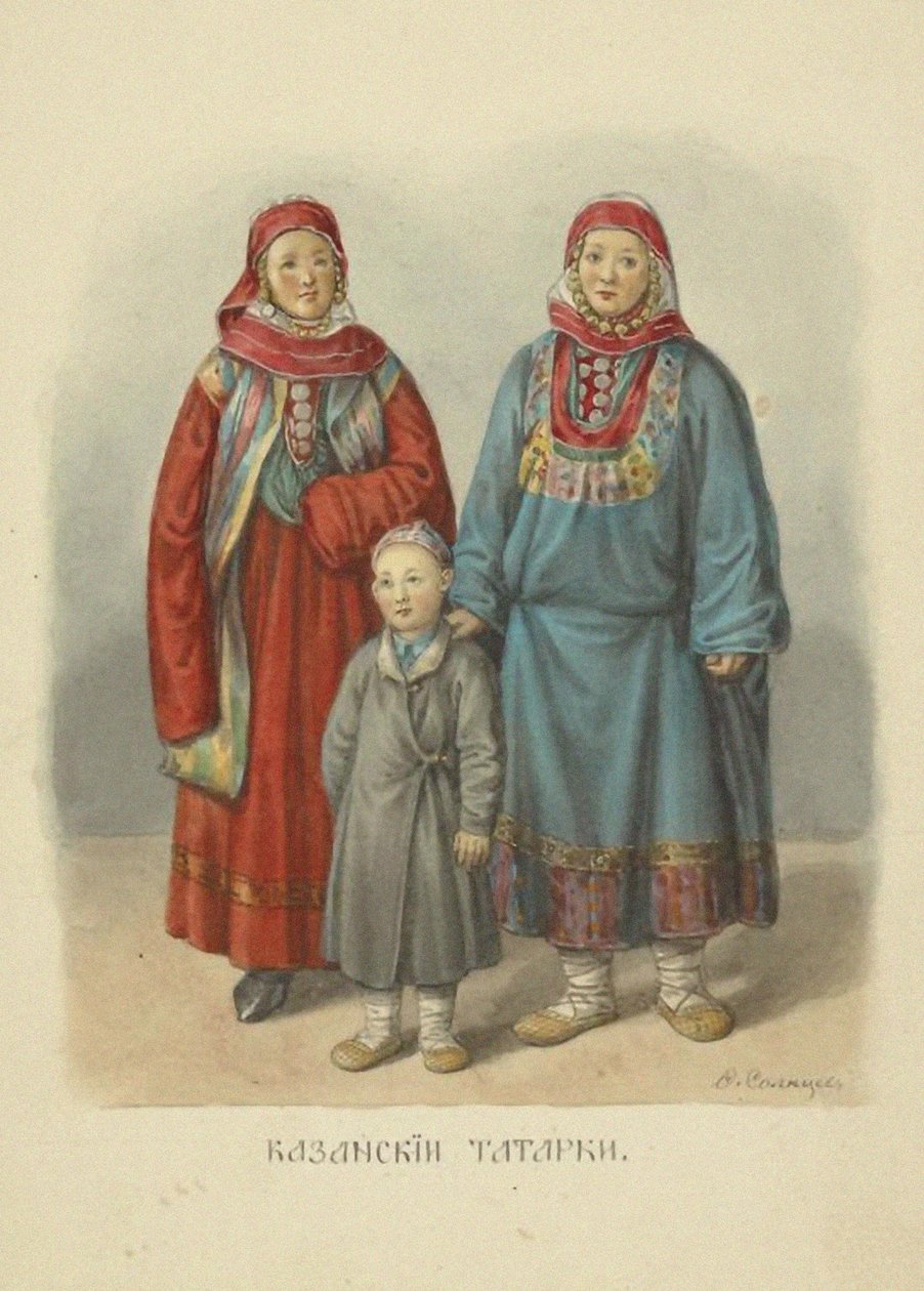 Kazaňské tatarky, ilustrace ze série Oděv ruského státu, 1869 od Fyodor Grigoryevich Solntsev