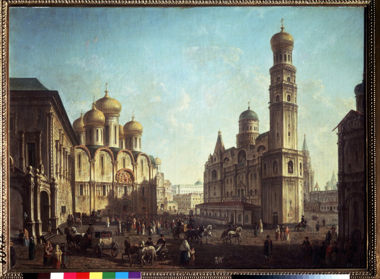 Náměstí katedrály v moskevském Kremlu. Obraz Fjodora Jakovleviče Alexejeva (1753-1824). Olej na plátně, 81,5 x 112 cm. Ruský klasicismus umění. Státní Treťjakovská galerie, Moskva. od Fyodor Yakovlevich Alexeev