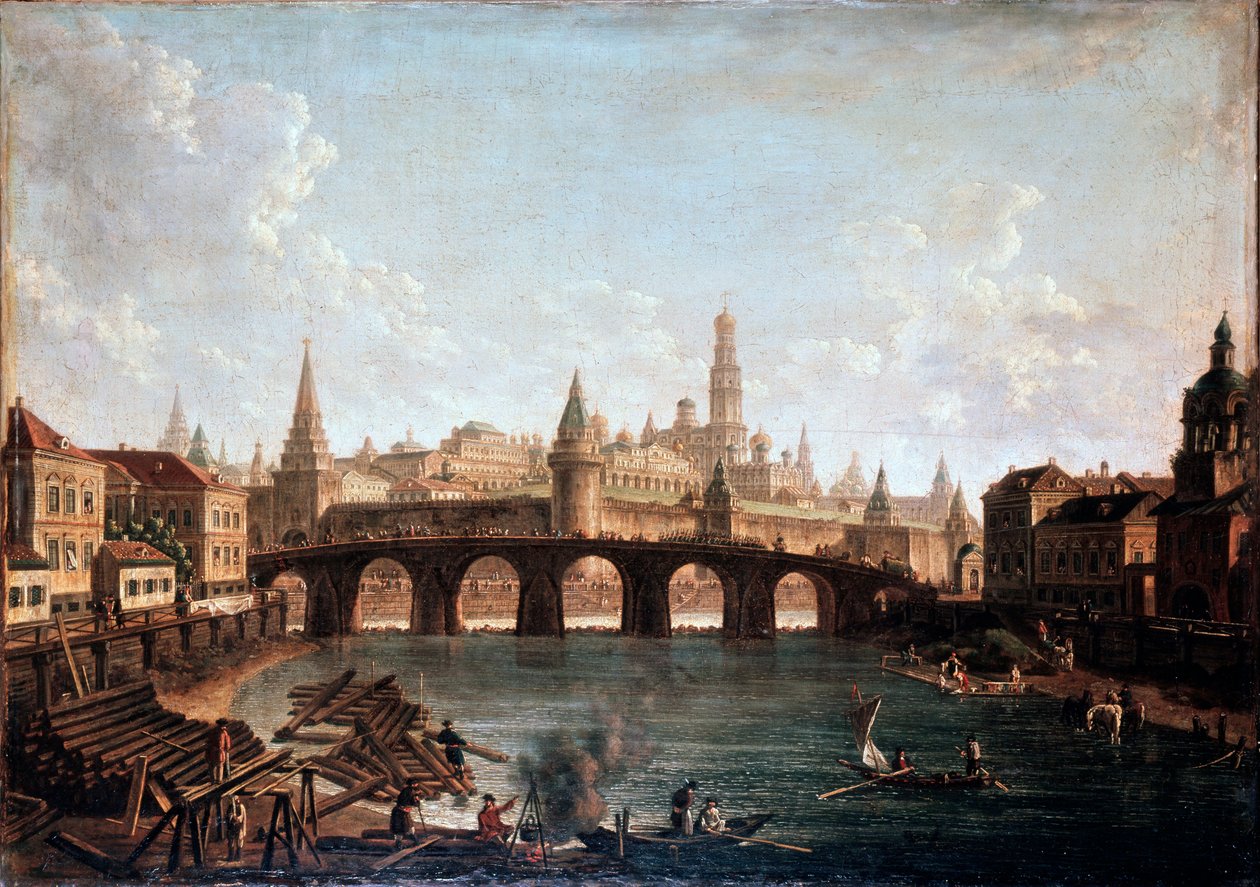 „Pohled z moskevského Kremlu a mostu Bolshoy Kamenny Bridge Větší kamenný most“, 1810 od Fyodor Yakovlevich Alexeev