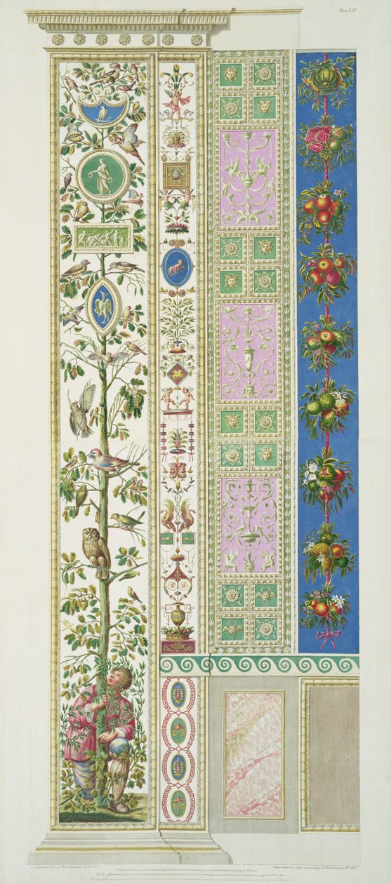 Panel z Raphael Loggia ve Vatikánu, z „Delle Loggie di Rafaele nel Vaticano“, rytý Giovanni Ottaviani (asi 1735-1808), publikováno asi 1772-77 (ručně kolorovaná rytina) od G. and Camporesi, P. Savorelli