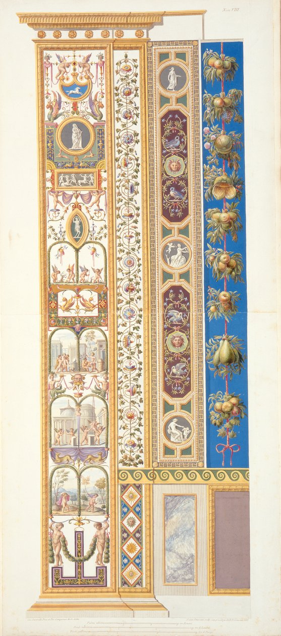 Panel z Raphael Loggia ve Vatikánu, z „Delle Loggie di Rafaele nel Vaticano“, rytý Giovanni Ottaviani (asi 1735-1808), publikováno asi 1772-77 (ručně kolorovaná rytina) od G. and Camporesi, P. Savorelli