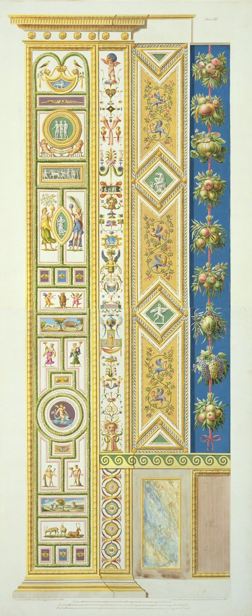 Panel z lodžie Raphael ve Vatikánu, z „Delle Loggie di Rafaele nel Vaticano“, rytý Giovanni Ottaviani (asi 1735-1808) publikovaný kolem roku 1772-77 (ručně kolorovaná rytina) od G. and Camporesi, P. Savorelli