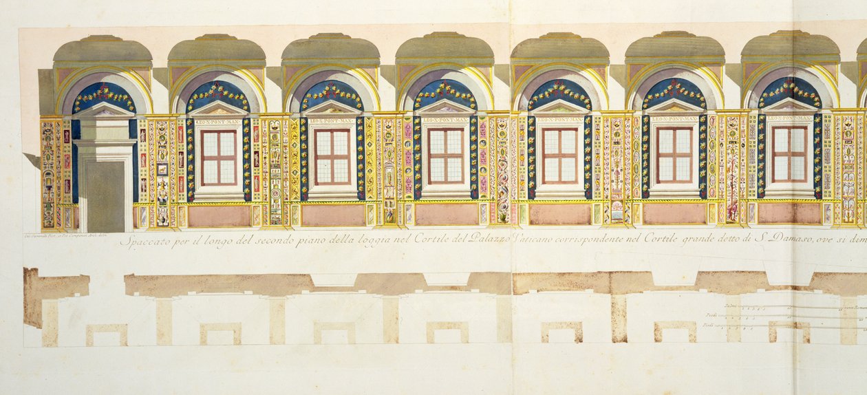 Vertikální řez druhého patra Raphael Loggia ve Vatikánu, z 