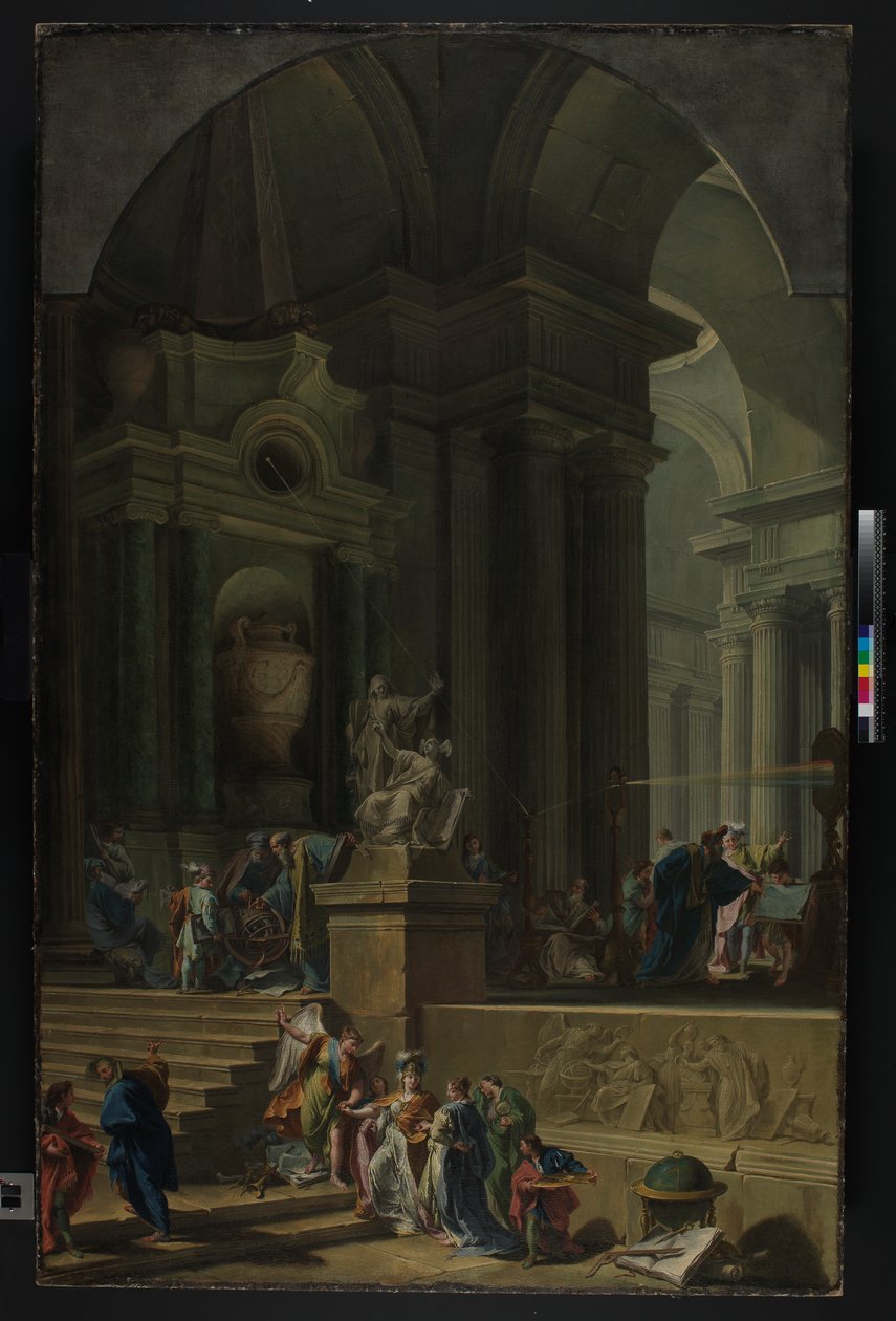 Alegorický pomník sira Isaaca Newtona (1642-1727), cca 1727-29 od G. B. and Valeriani D. and G. Pittoni