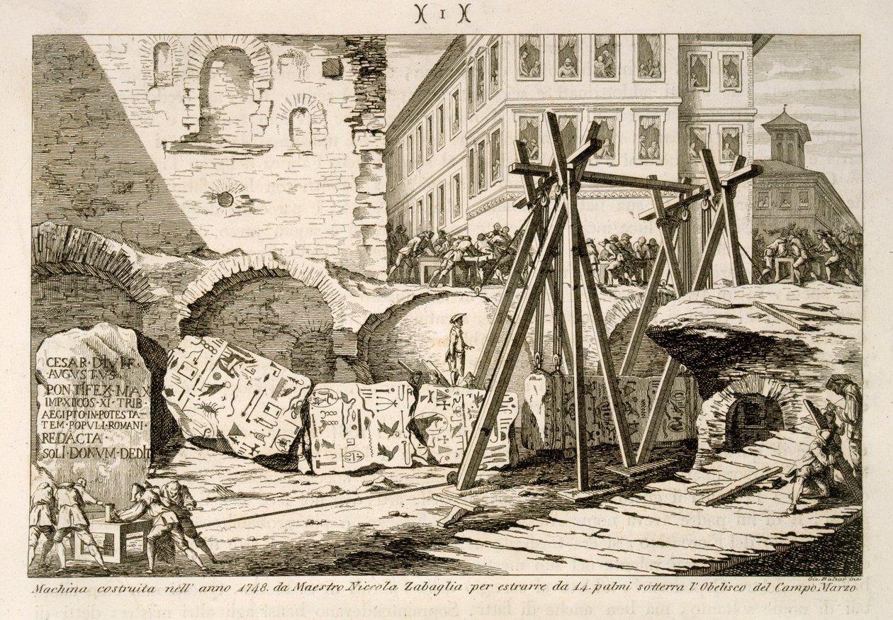 Zařízení vynalezené Nicolou Zabagliou v roce 1748 pro zvedání obelisku v Campus Martius, který byl 14 rukou pod zemí od G. Balzar