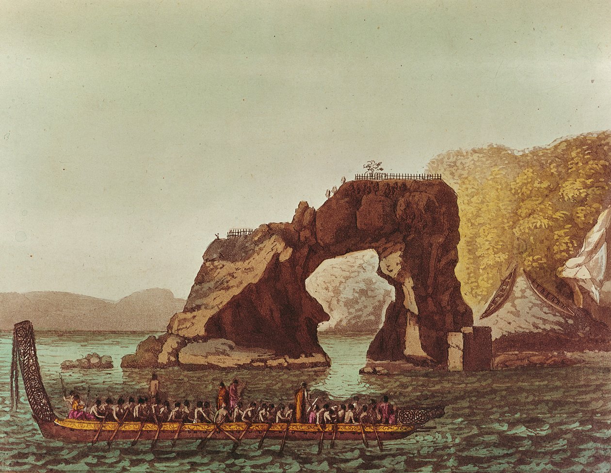 Domorodá kánoe (barevné gravírování) od G. Castellini