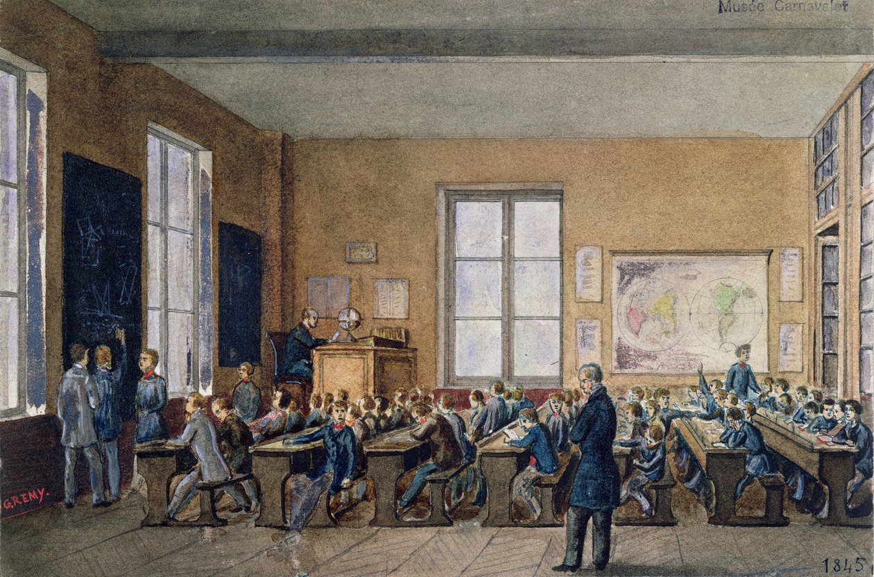 Učebna v Institution Caillet, rue de la Cite, Paříž, 1845 (wc na papíře) od G. Remy