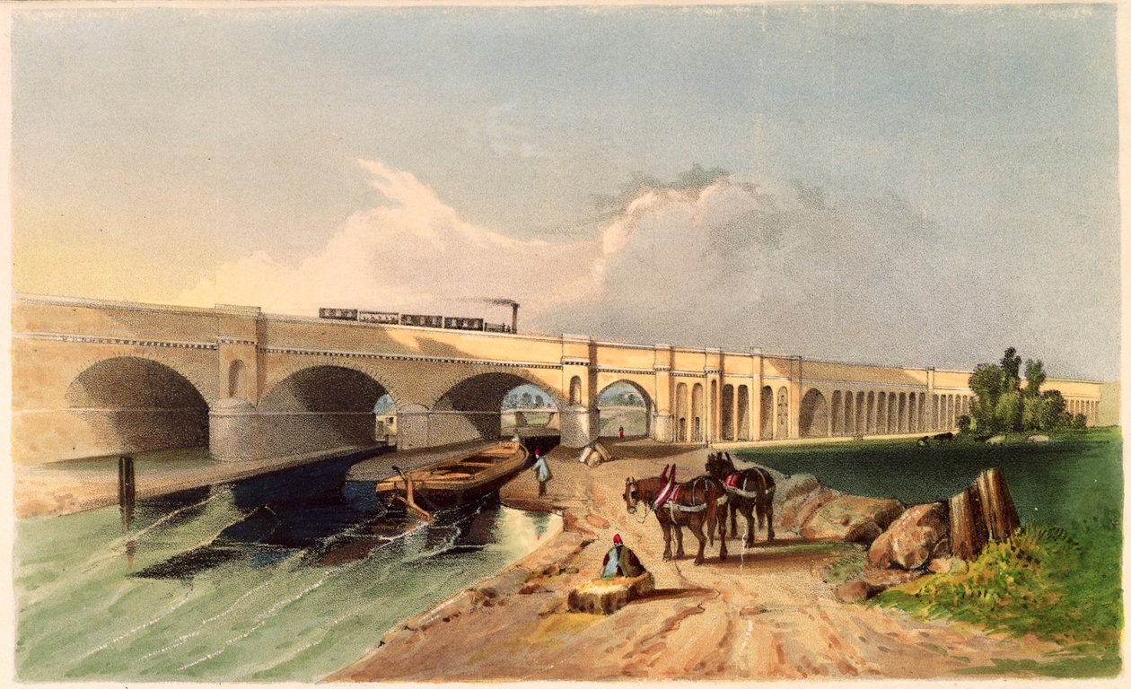 Pohled na Greenwichský železniční viadukt v Deptfordu, 1836 od G.F. Bragg