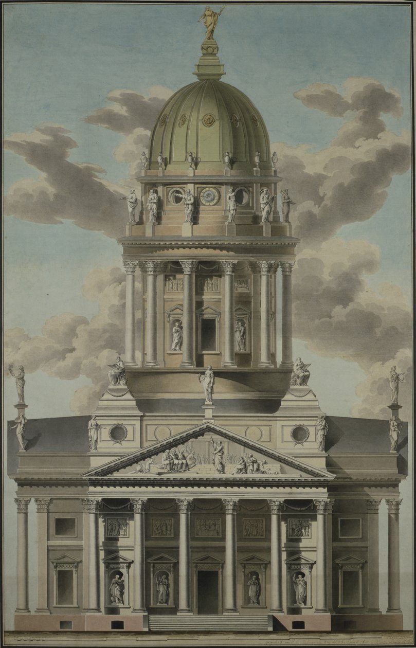 Německá katedrála na Gendarmenmarkt, 1812 (pero a inkoust a wc na papíře) od G.F. Kluge