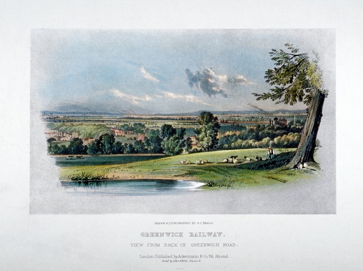 Pohled na London and Greenwich Railway ze zadní strany Greenwich Road, 1836 od GF Bragg